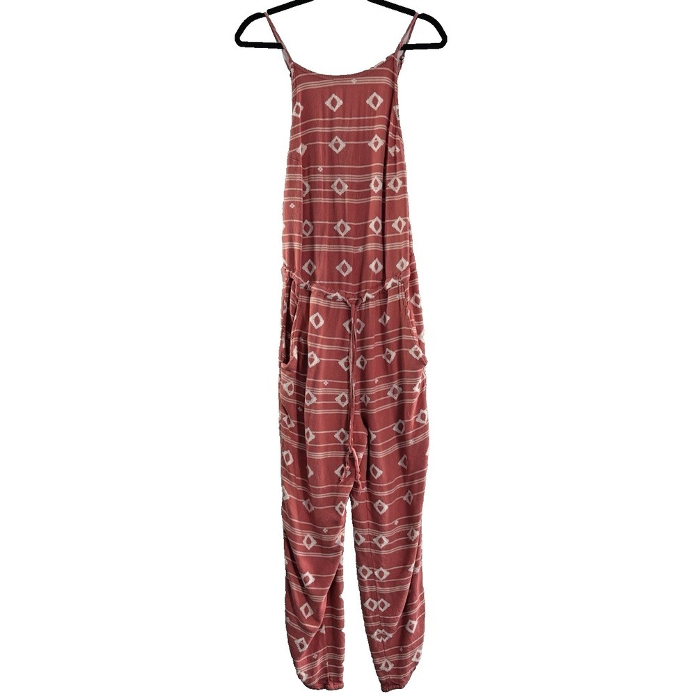 ROXY Women Loose Sleeveless Pockets Jumpsuit Sz XL Pink Beach Vacation 50-12